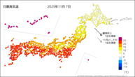 7日の最高気温の分布図