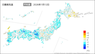 12日の最高気温平年差の分布図