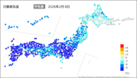 8日の最高気温平年差の分布図