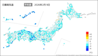 9日の最高気温平年差の分布図