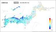 21日の最高気温平年差の分布図