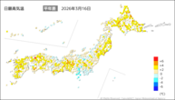 16日の最高気温平年差の分布図
