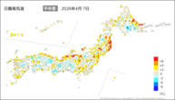 7日の最高気温平年差の分布図