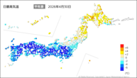 30日の最高気温平年差の分布図