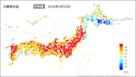 20日の最高気温平年差の分布図