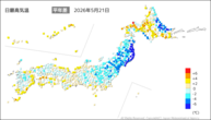 21日の最高気温平年差の分布図