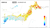14日の最高気温平年差の分布図