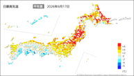 一昨日の最高気温平年差の分布図