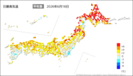 昨日の最高気温平年差の分布図