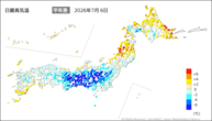 6日の最高気温平年差の分布図