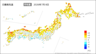 一昨日の最高気温平年差の分布図