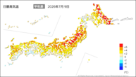 昨日の最高気温平年差の分布図