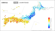 26日の最高気温平年差の分布図