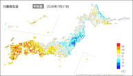 27日の最高気温平年差の分布図