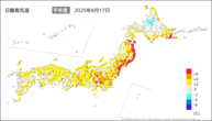 17日の最高気温平年差の分布図