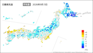 3日の最高気温平年差の分布図