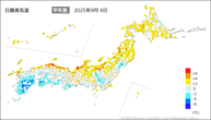 4日の最高気温平年差の分布図