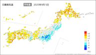 5日の最高気温平年差の分布図