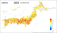 一昨日の最高気温平年差の分布図