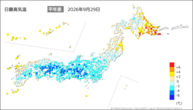 一昨日の最高気温平年差の分布図