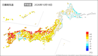 18日の最高気温平年差の分布図
