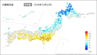 22日の最高気温平年差の分布図