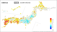 昨日の最高気温平年差の分布図