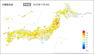 6日の最高気温平年差の分布図