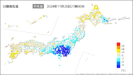 今日の最高気温平年差の分布図