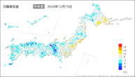 14日の最高気温平年差の分布図