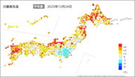 今日の最高気温平年差の分布図