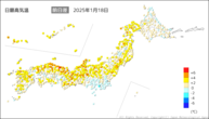 18日の最高気温前日差の分布図