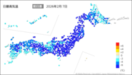 7日の最高気温前日差の分布図