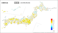 20日の最高気温前日差の分布図