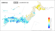 13日の最高気温前日差の分布図