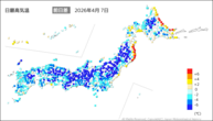 7日の最高気温前日差の分布図