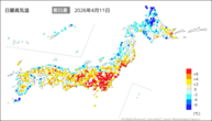 11日の最高気温前日差の分布図