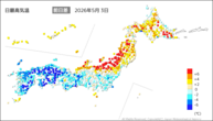 3日の最高気温前日差の分布図