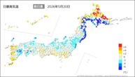 20日の最高気温前日差の分布図