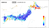 21日の最高気温前日差の分布図