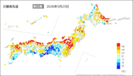 23日の最高気温前日差の分布図