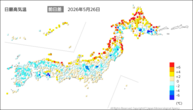 昨日の最高気温前日差の分布図