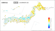 12日の最高気温前日差の分布図