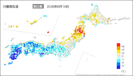 14日の最高気温前日差の分布図