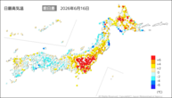 16日の最高気温前日差の分布図