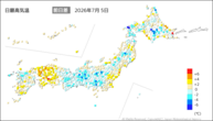 5日の最高気温前日差の分布図