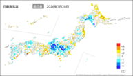 28日の最高気温前日差の分布図