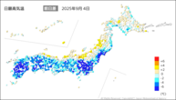 4日の最高気温前日差の分布図