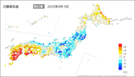 5日の最高気温前日差の分布図
