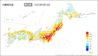 6日の最高気温前日差の分布図
